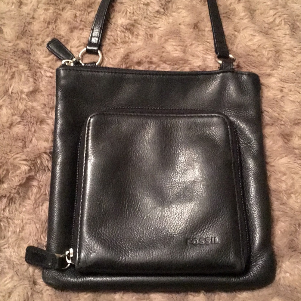 Black Leather Fossil Crossbody Bag